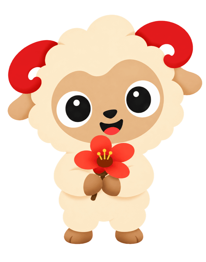 Rammy, the CantoGo ram, holding a red kapok flower